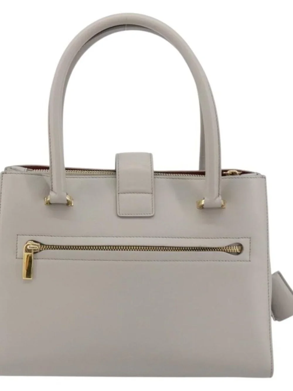 Salvatore Ferragamo Gancini Hand Bag Leather Gray Gold Auth 181831A